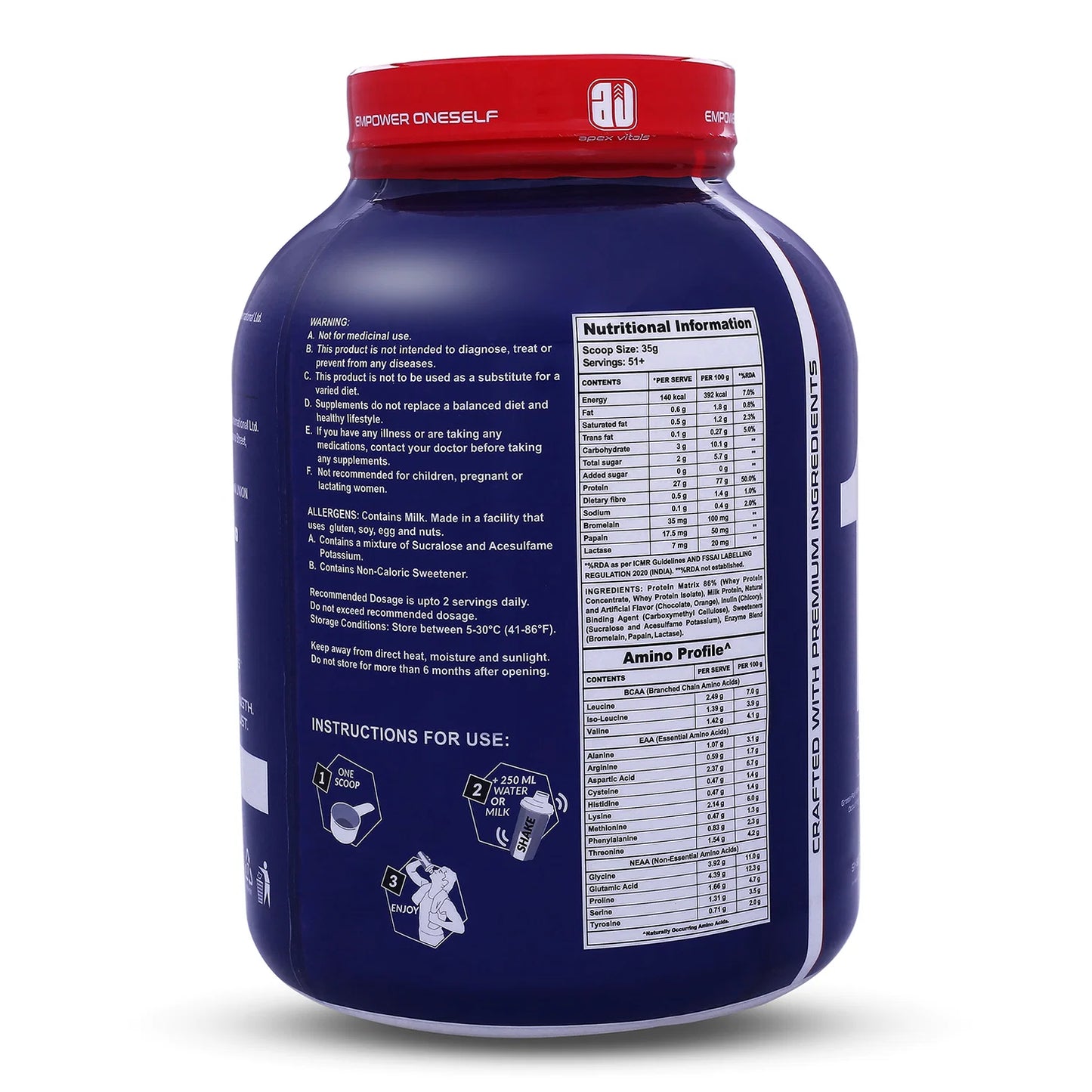Apex Vitals 1 Whey Protein 51+ Servings 4 Lbs