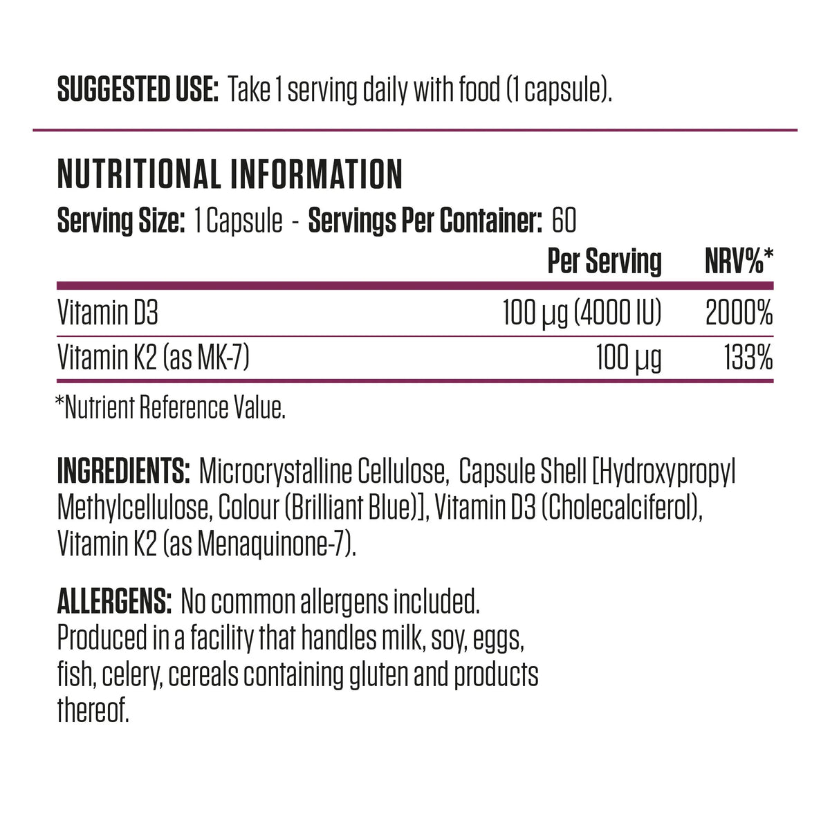 Applied Nutrition Vitamin D3 & Vitamin K2(60 Capsules)