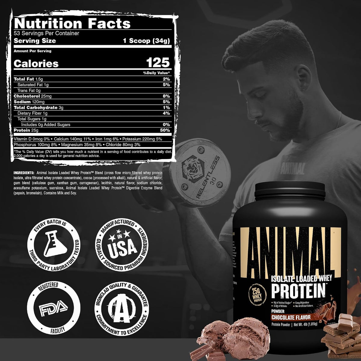 Universal Nutrition Animal Isolate Loaded Whey Protein Powder 4 Lbs