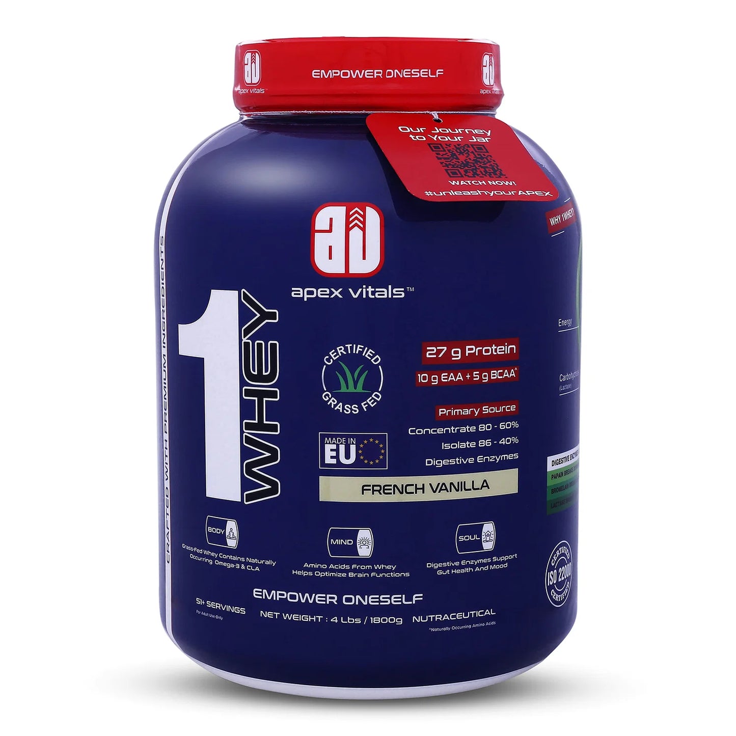 Apex Vitals 1 Whey Protein 51+ Servings 4 Lbs