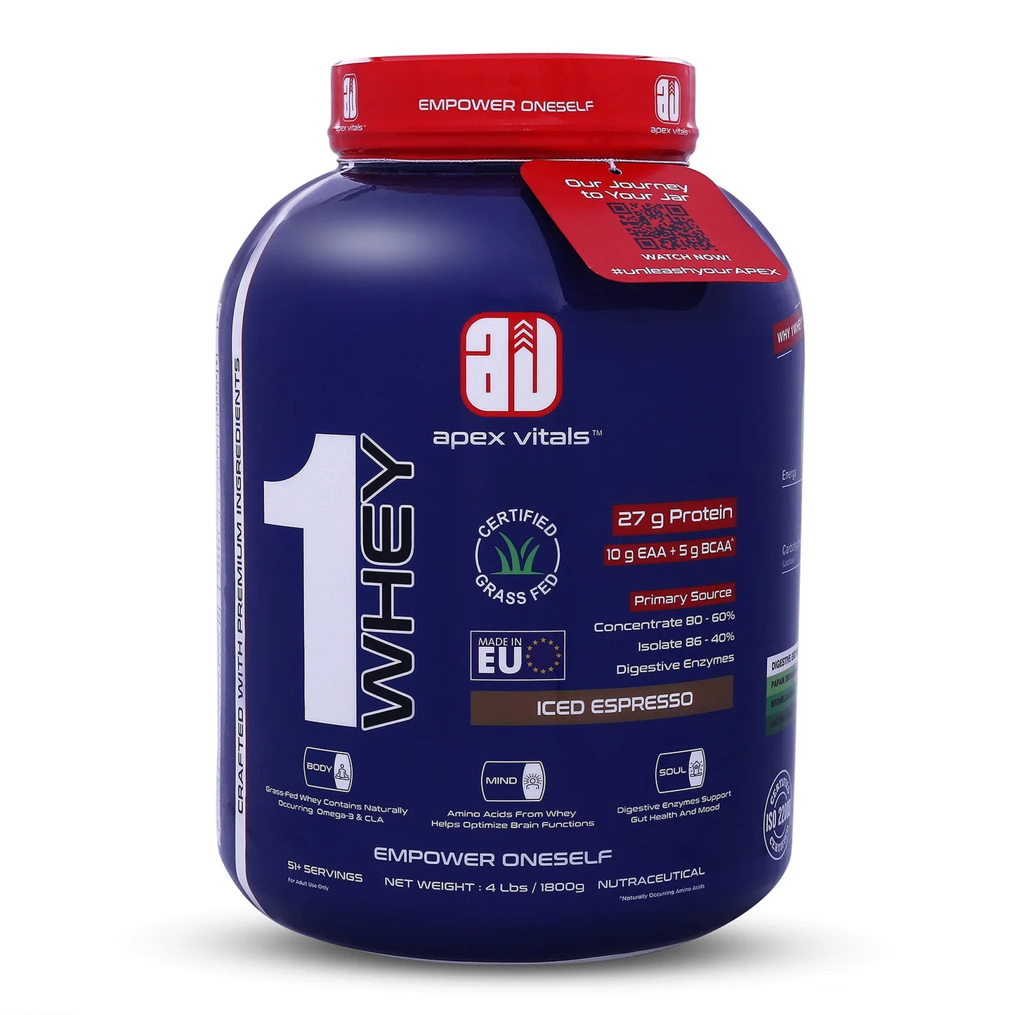 Apex Vitals 1 Whey Protein 51+ Servings 4 Lbs
