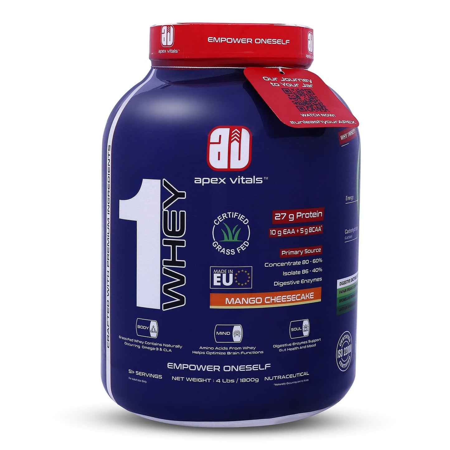 Apex Vitals 1 Whey Protein 51+ Servings 4 Lbs