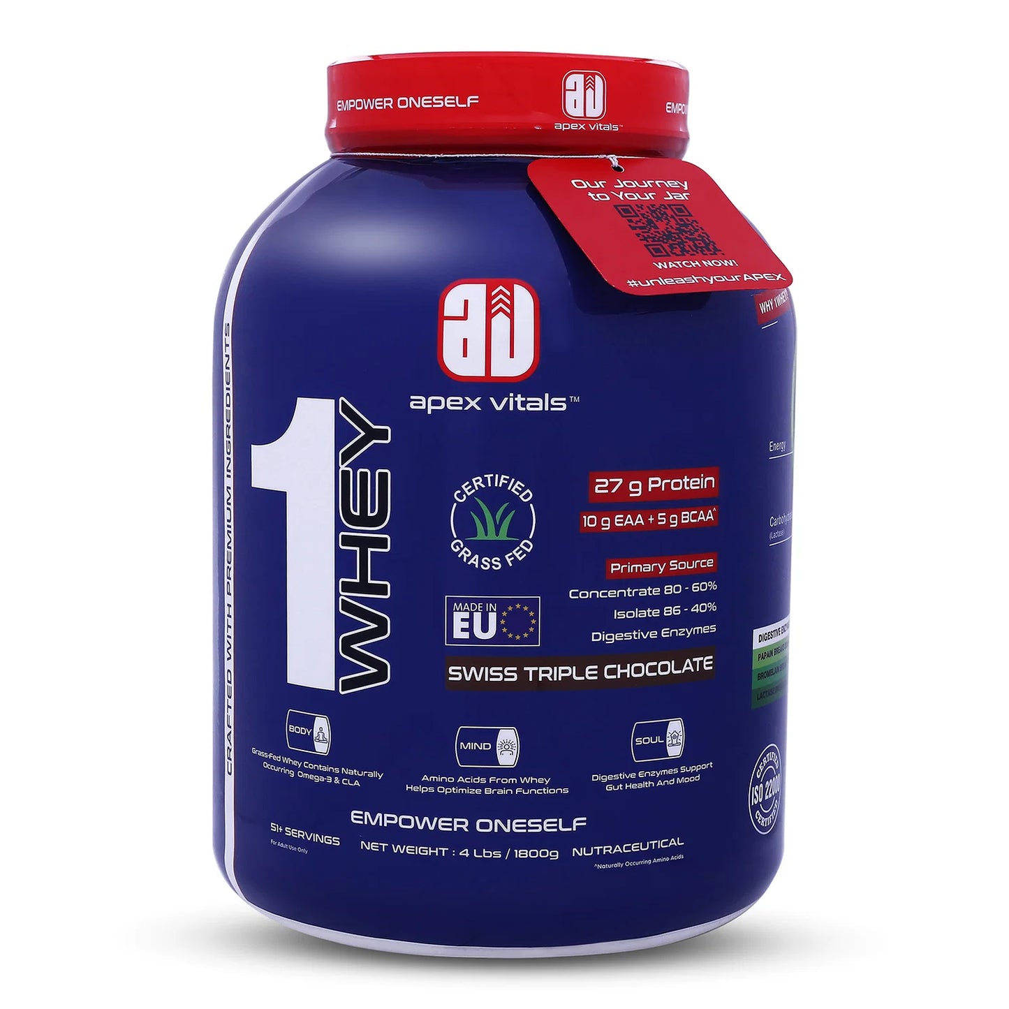 Apex Vitals 1 Whey Protein 51+ Servings 4 Lbs