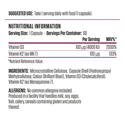 Applied Nutrition Vitamin D3 & Vitamin K2(60 Capsules)