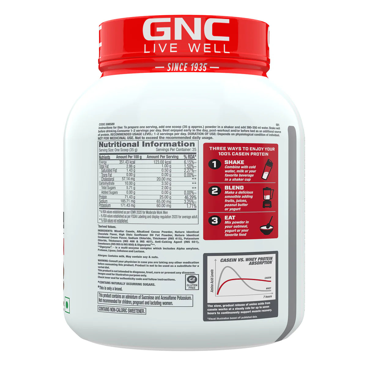 GNC Pro Performance 100% Casein Micellar Protein 2 Lbs