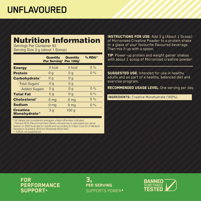 Optimum Nutrition Micronized Creatine Powder Unflavoured 250 gm